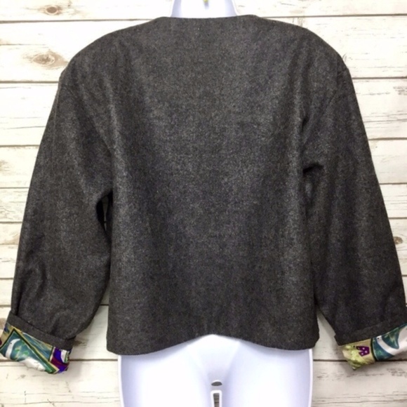 Vintage Grey Boxy Wool Jacket with Silk Lining - Picture 6 of 8